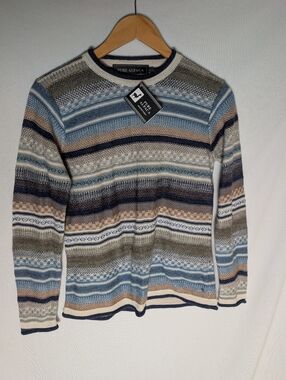 Men's Pure Alpaca Baby Alpaca Multi Pattern Striped Long Sleeve Sweater Size S